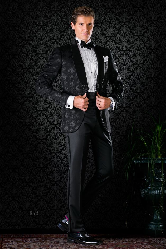 ONGala 1878 - Esmoquin negro en jacquard seda mixto lana