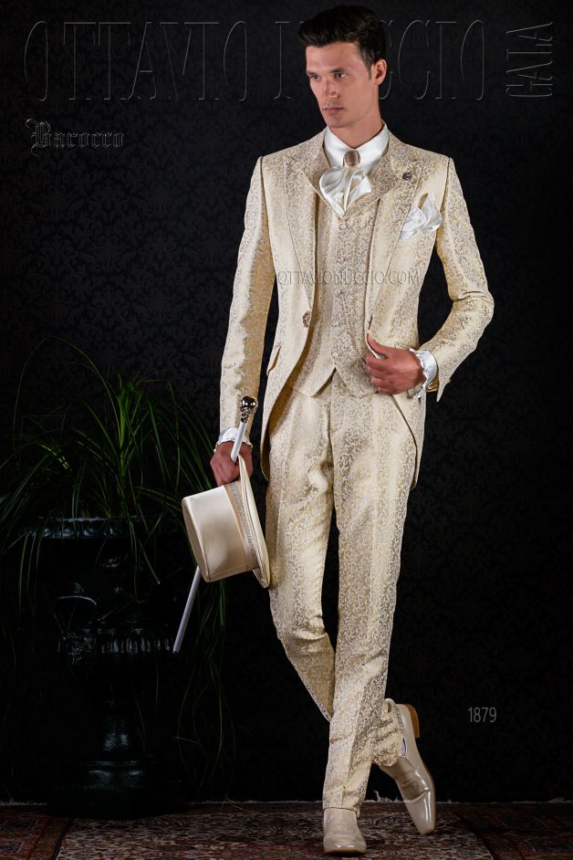 ONGala 1879 - Traje de novio barroco brocado dorado con strass cristal