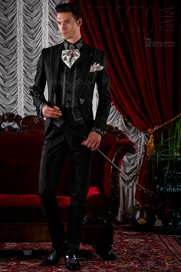 ONGala 1881 - Traje de novio gótico brocado negro con strass cristal
