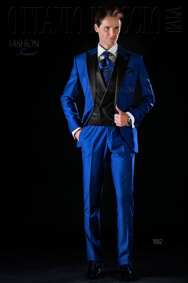 ONGala 1882 - Traje de novio moderno azul eléctrico contrastes negros