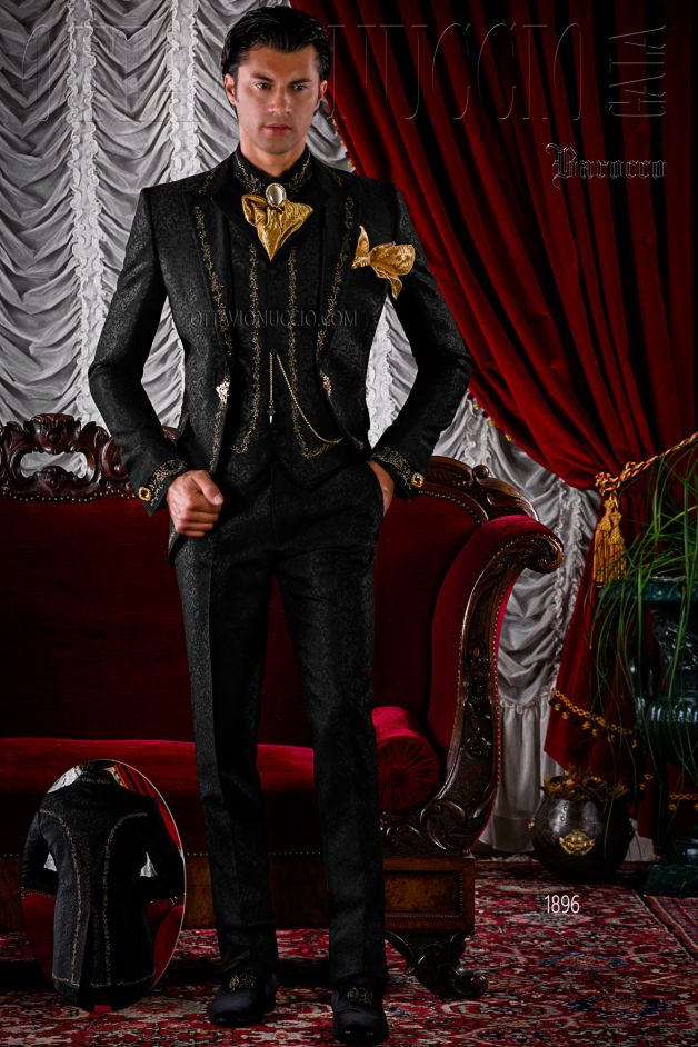 ONGala 1896 - Traje de novio barroco brocado negro con bordado oro