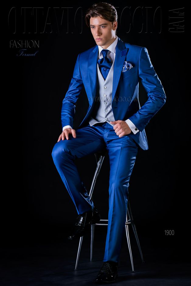 ONGala 1900 - Traje de novio slim azul royal mixto fresco lana