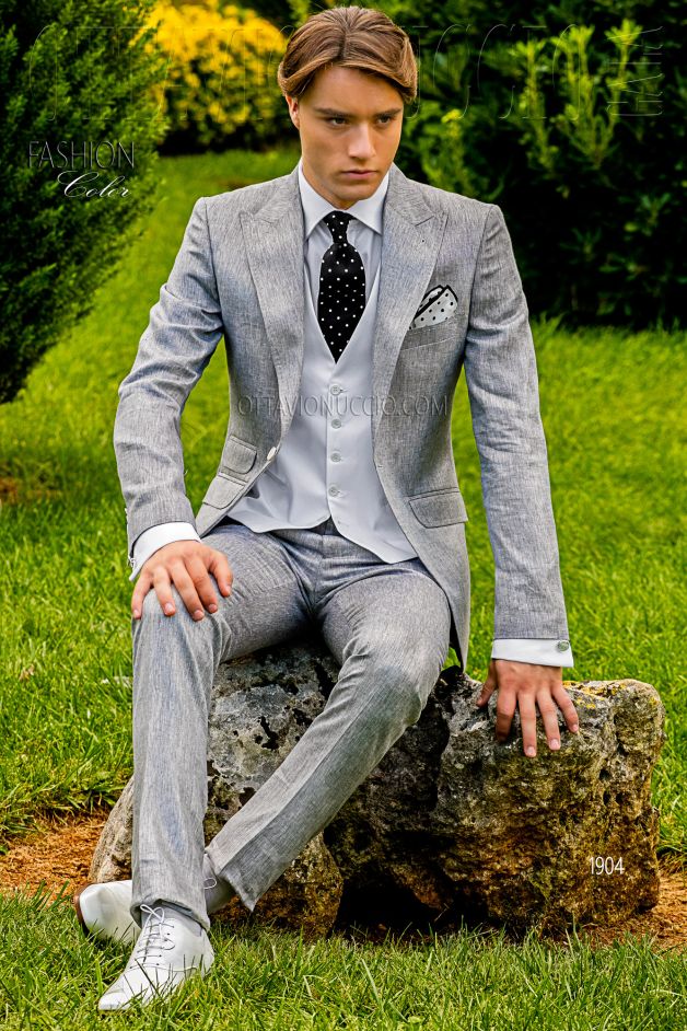 ONGala 1904 - Traje a medida gris perla puro lino metalizado
