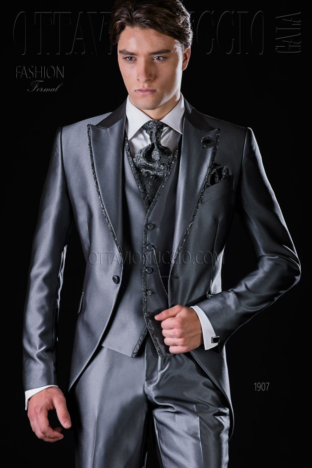 ONGala 1907 - Traje de novio gris antracita contraste jacquard