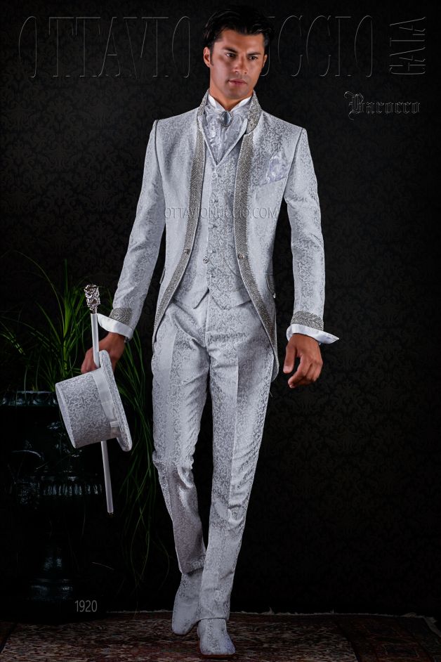 ONGala 1920 - Traje de novio barroco brocado gris perla con pedrería cristal