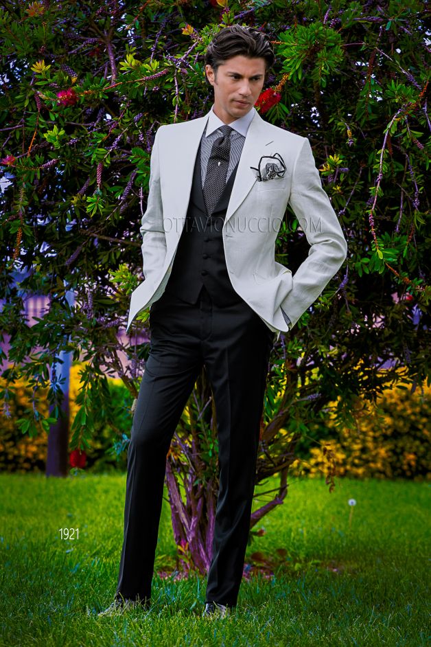 ONGala 1921 - Chaqueta de lino blanco natural con pantalón negro