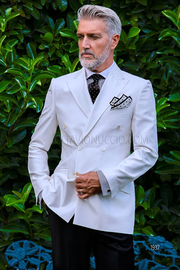 ONGala 1937 - Chaqueta cruzada blanca de shantung con pantalón negro