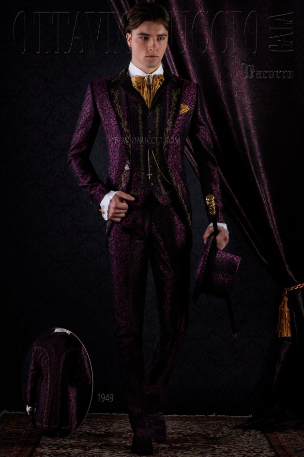 ONGala 1949 - Traje de novio barroco brocado granate con bordado oro