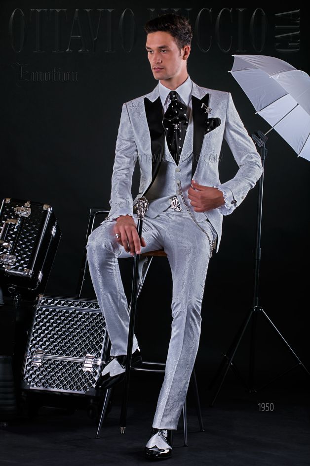 ONGala 1950 - Traje moderno slim de jacquard blanco