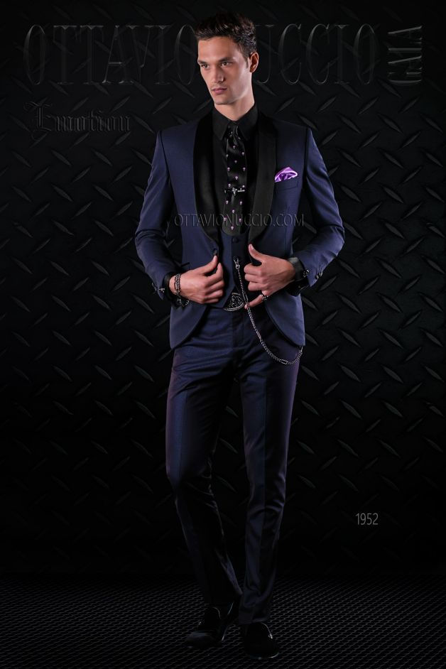 ONGala 1952 - Esmoquin moderno slim azul oscuro efecto lurex