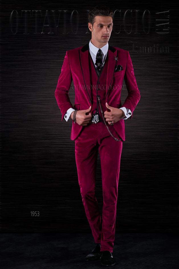 ONGala 1953 - Traje moderno slim fucsia de terciopelo