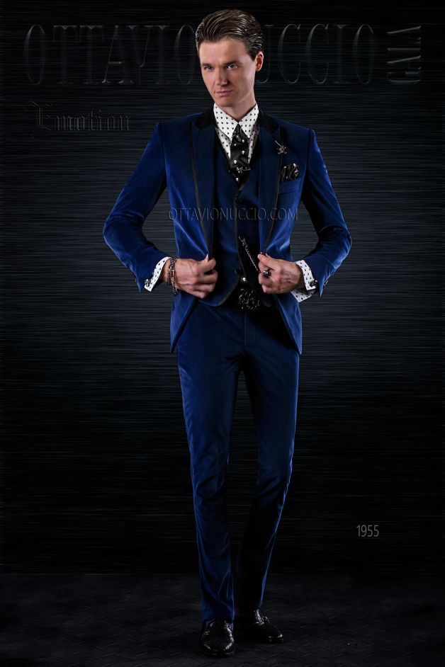 ONGala 1955 - Traje moderno slim terciopelo azul