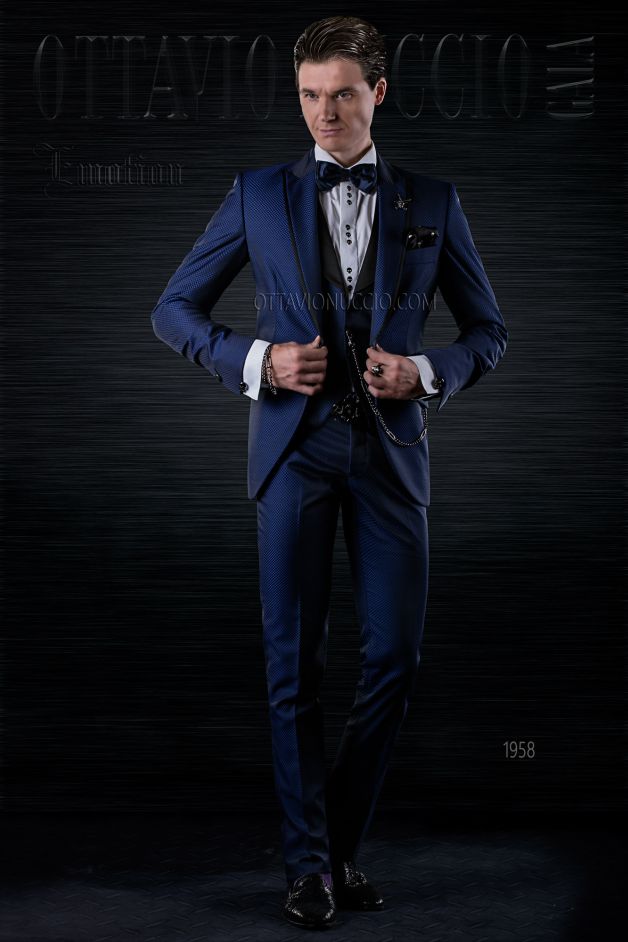 ONGala 1958 - Traje de novio moderno slim azul eléctrico microdiseño