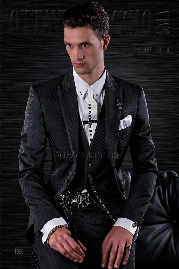 ONGala 1960 - Traje moderno gótico slim negro microdiseño