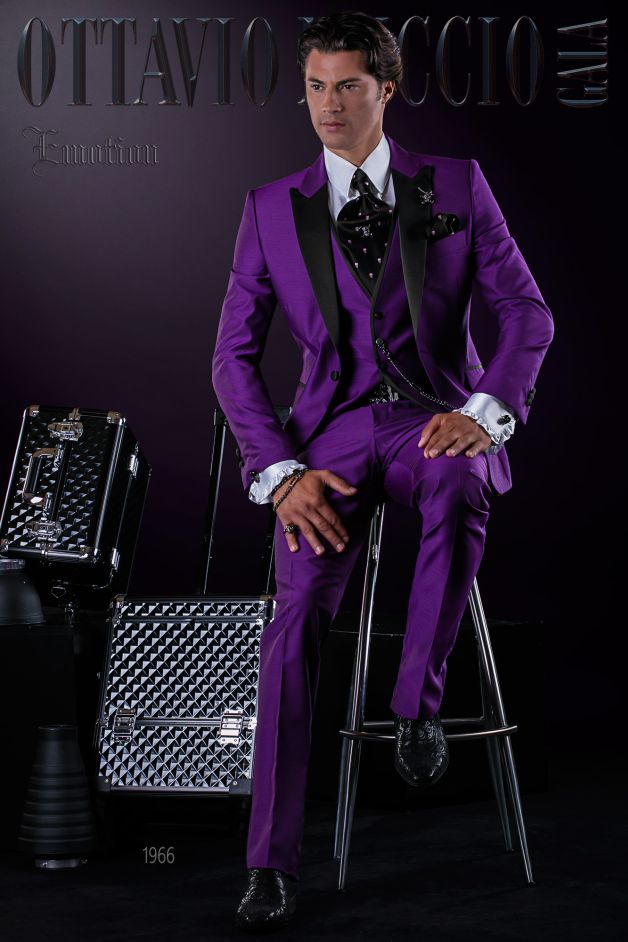 ONGala 1966 - Traje moderno slim morado con chaleco