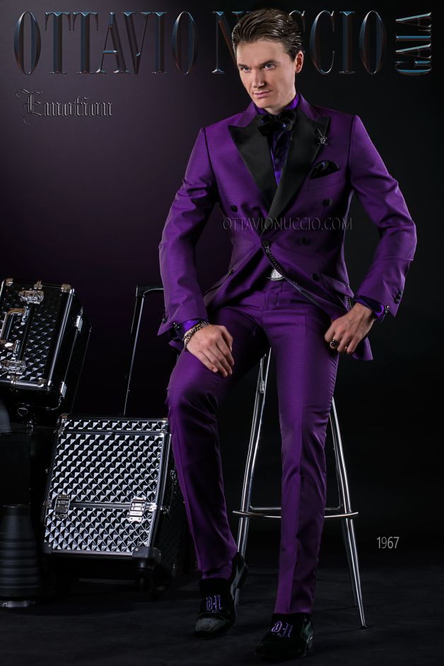 ONGala 1967 - Traje cruzado moderno slim morado microdiseño