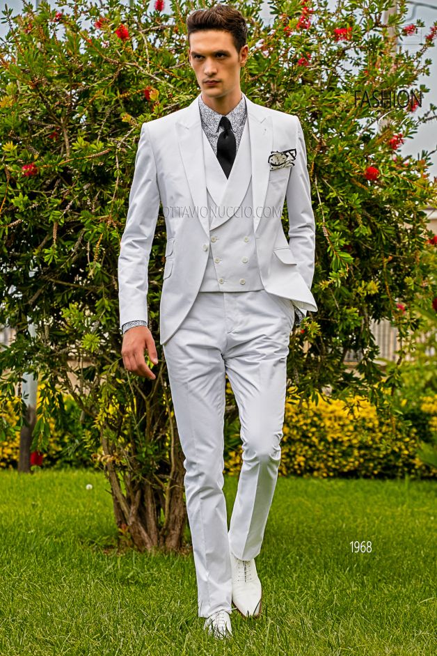 ONGala 1968 - Traje moderno slim blanco de algodón