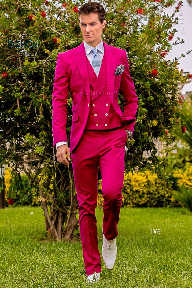 ONGala 1969 - Traje moderno slim fucsia en piqué de algodón