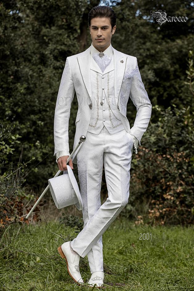 ONGala 2001 - Traje italianos de novio barroco brocado blanco con strass cristal