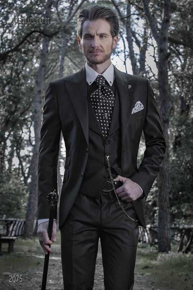 ONGala 2075 - Italian bespoke wedding suit in black pure wool