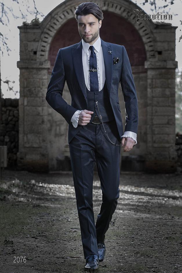ONGala 2076 - Italian wedding suit in blue with satin lapel