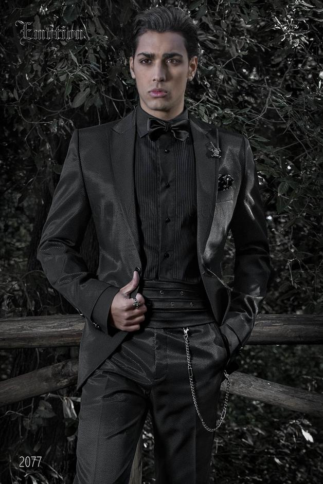 ONGala 2077 - Metallic black hipster groom suit with satin profile on lapel