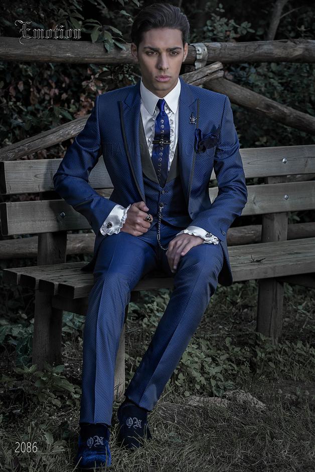 ONGala 2086 - Blue navy italian bespoke suit for groom with peak lapel