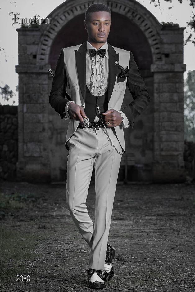 ONGala 2088 - Blue and light gray patchwork men suit for groom with peak lapel