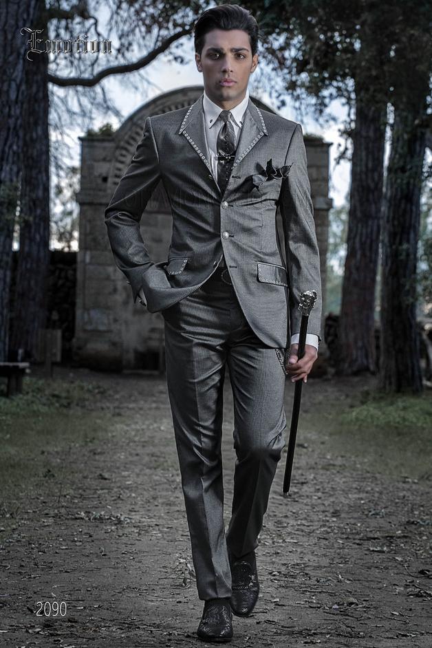 ONGala 2090 - Italian hipster groom suit for men in gray pinstripe fabric
