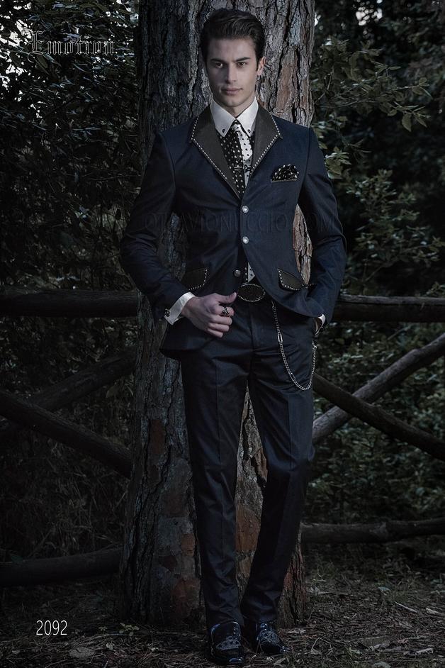 ONGala 2092 - Italian steampunk blue suit with metal application on lapel