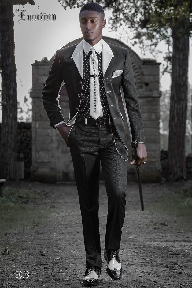 ONGala 2093 - Italian bespoke hipster wedding suit in black damie fabric