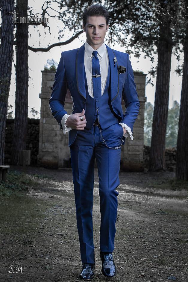 ONGala 2094 - Italian wedding suit for men in royal blue with shawl collar