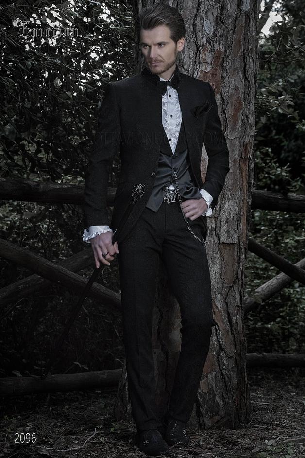 ONGala 2096 - Luxury Italian wedding suit in black brocade fabric