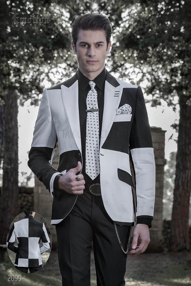 ONGala 2099 - Black and white patchwork italian hipster suit in damie fabric