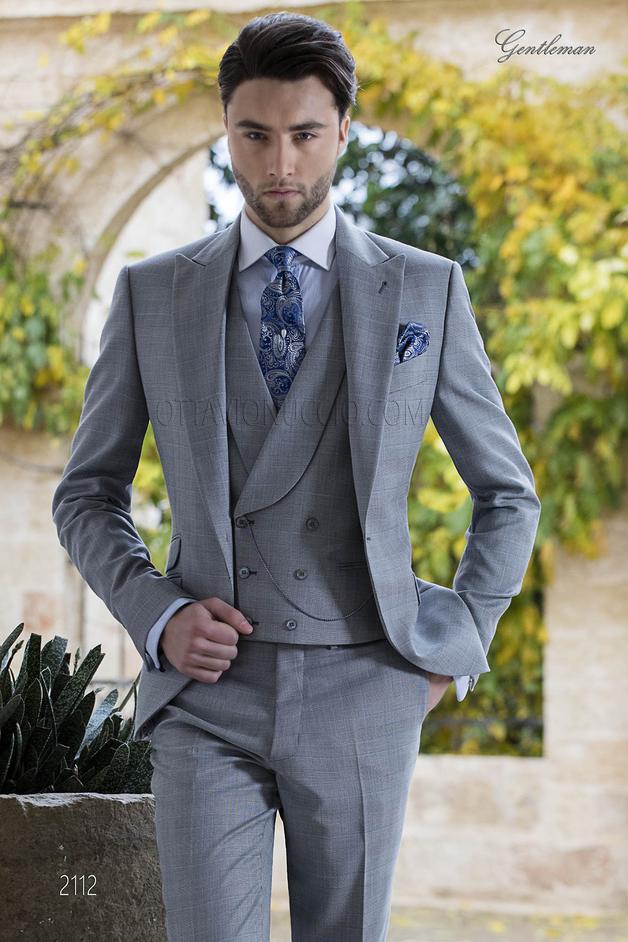 ONGala 2112 - Traje italiano príncipe de gales gris check celeste