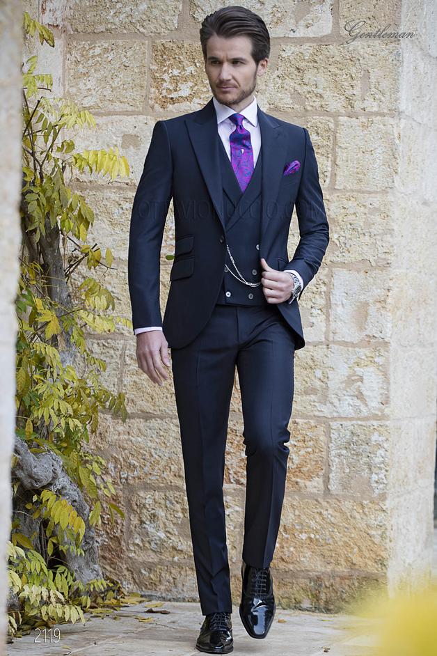 ONGala 2119 - Traje de novio italiano azul mixto lana mohair alpaca