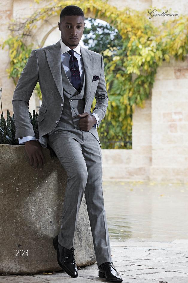 ONGala 2124 - Traje italiano vintage príncipe de gales gris check rojo