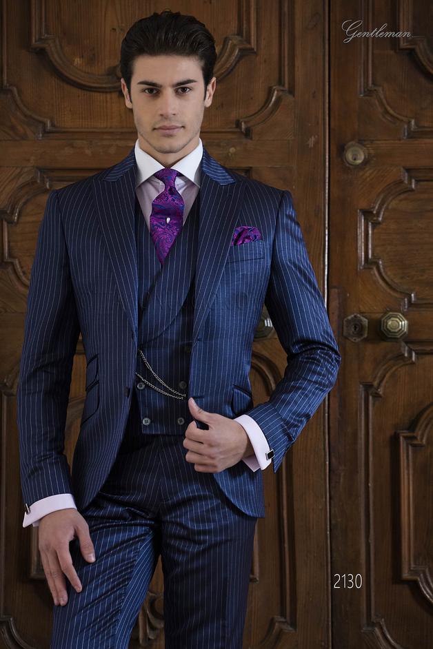 ONGala 2130 - Traje vintage azul royal raya diplomática