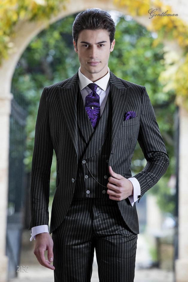 ONGala 2132 - Traje vintage raya diplomática negro
