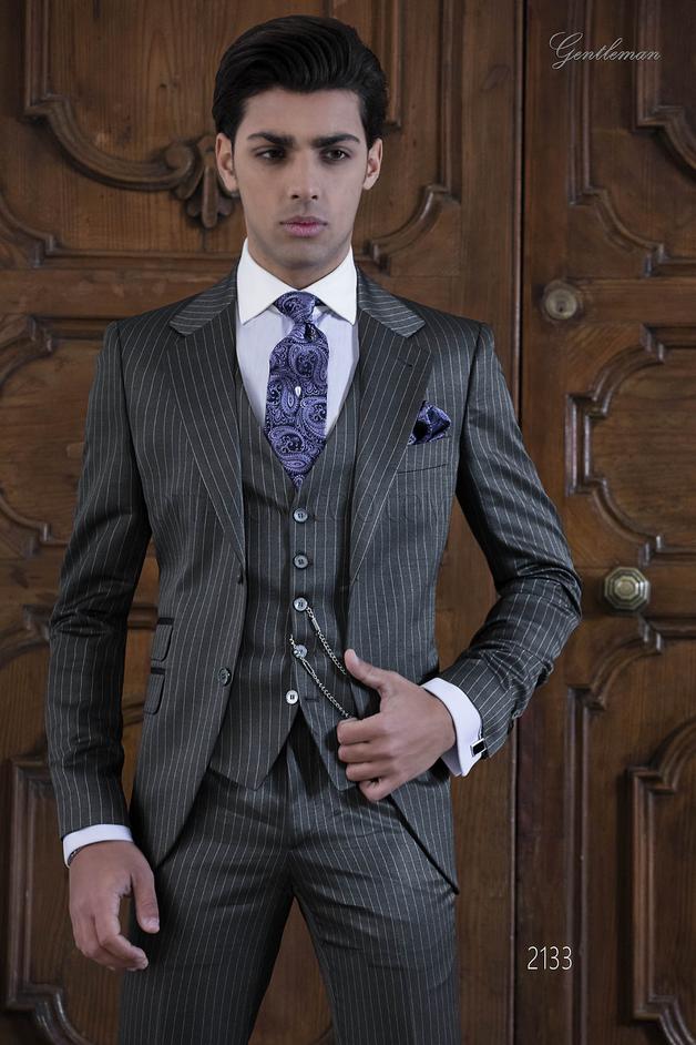 ONGala 2133 - Traje italiano gris antracita raya diplomática
