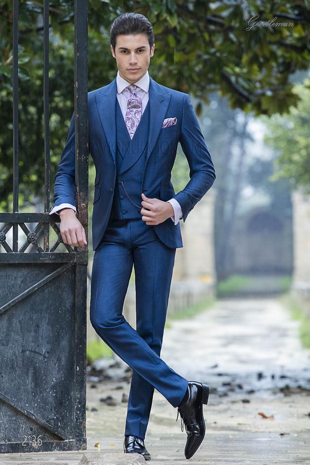 ONGala 2136 - Traje azul royal de novio en mixto lana mohair alpaca