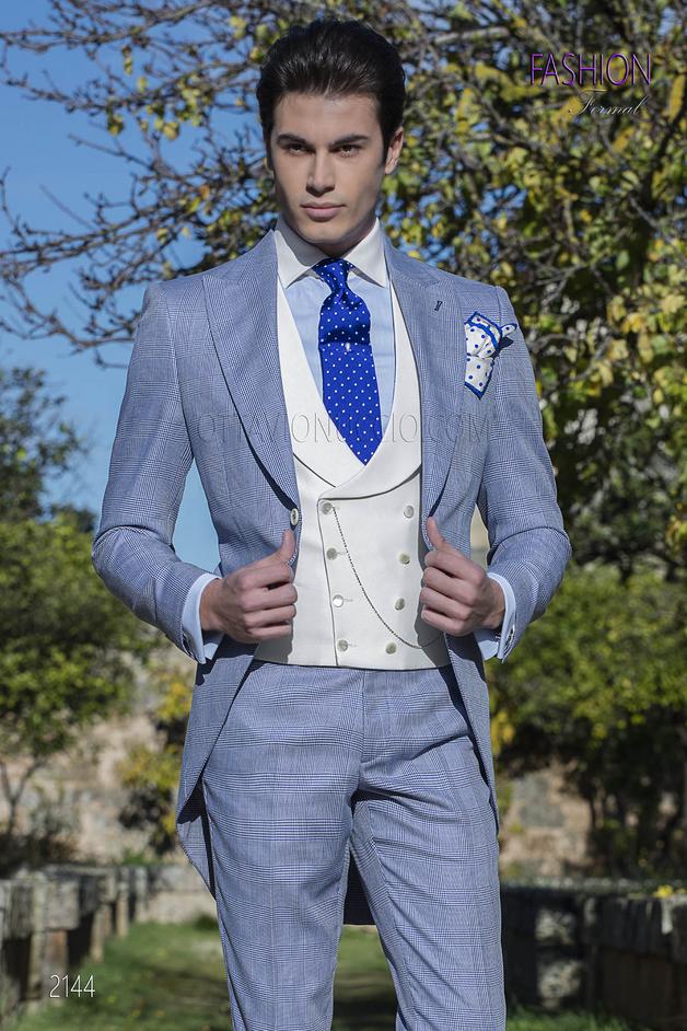 ONGala 2144 - Chaqué en príncipe de gales azul royal