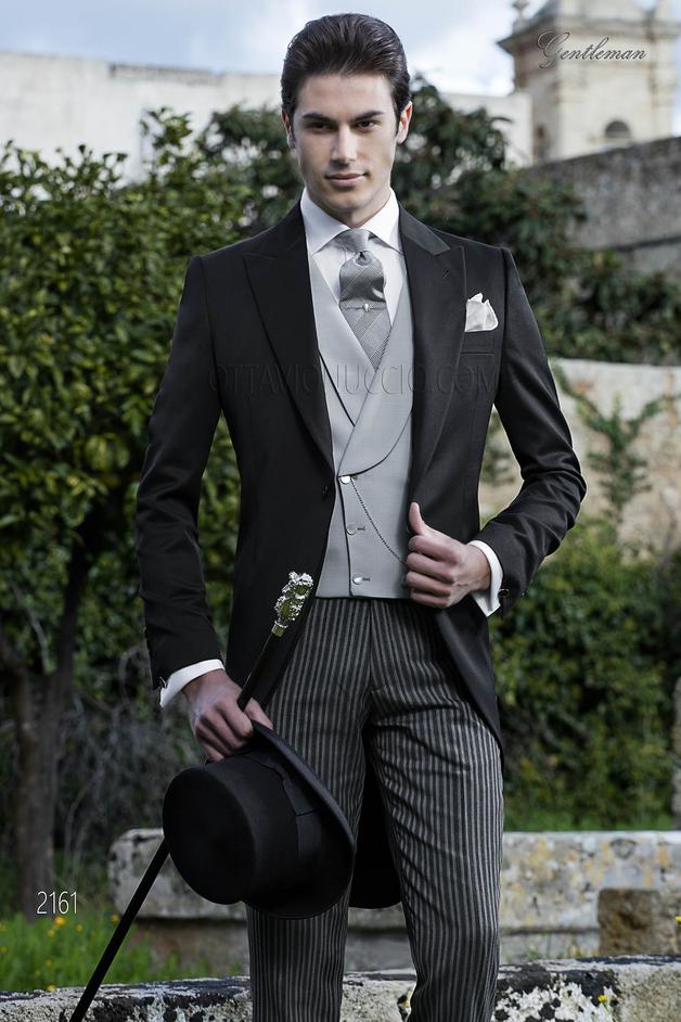 ONGala 2161 - Chaqué clásico negro con chaleco gris y pantalón de etiqueta