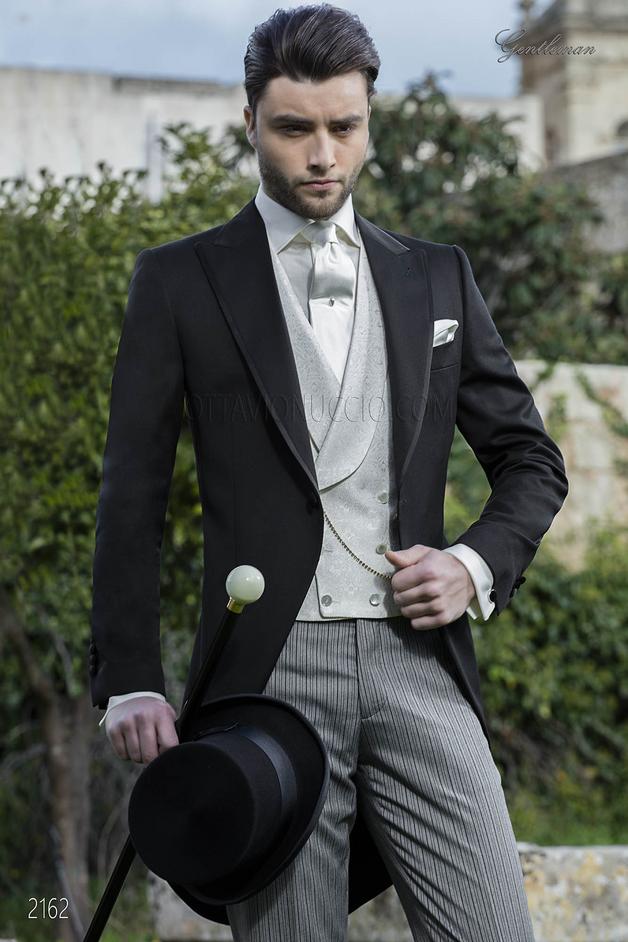 ONGala 2162 - Chaqué clásico negro con pantalón de etiqueta y chaleco marfil