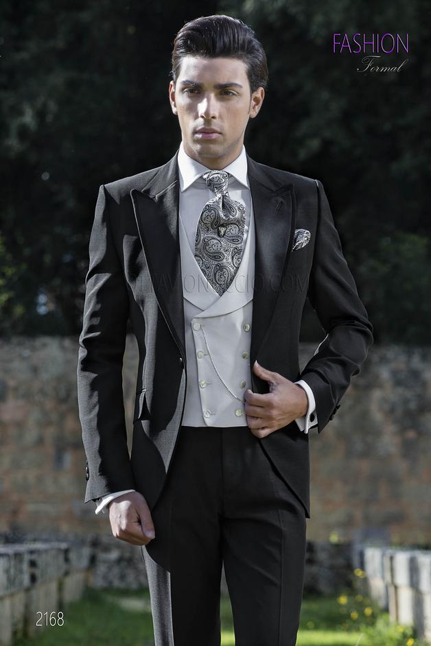 ONGala 2168 - Traje de novio negro con chaleco blanco