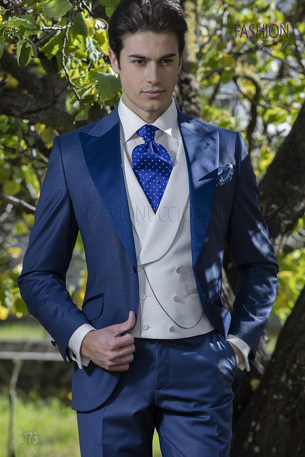 ONGala 2173 - Traje de novio azul con chaleco blanco