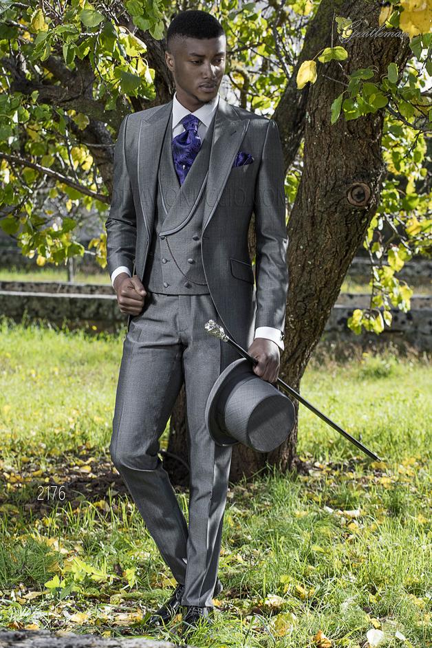 ONGala 2176 - Traje italiano de novio gris medio mixto lana mohair alpaca
