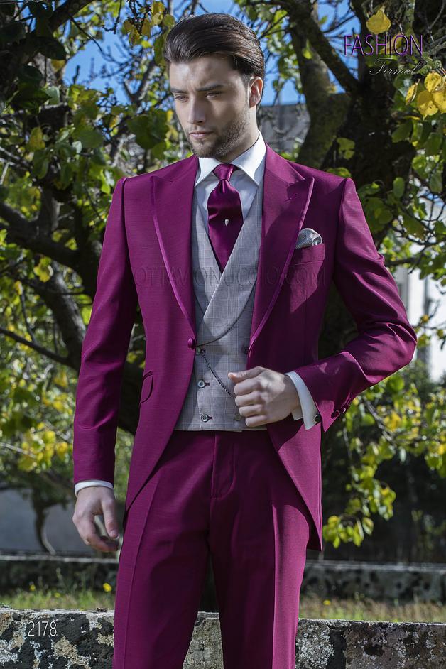 ONGala 2178 - Traje de novio color borgoña con chaleco príncipe de gales