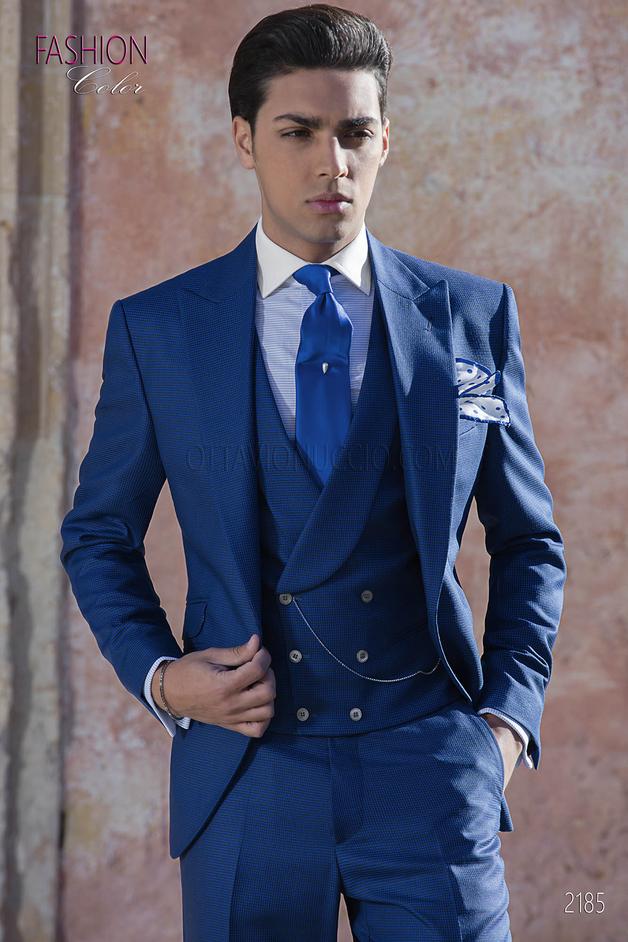 ONGala 2185 - Traje moderno en pata de gallo azul royal 