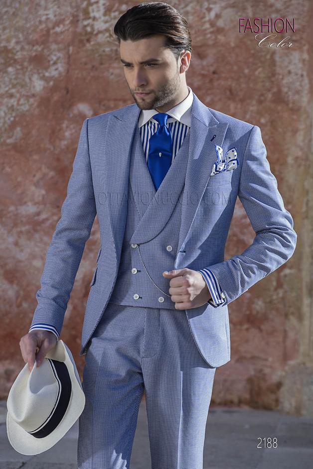 ONGala 2188 - Traje de novio vintage en pata de gallo azul royal